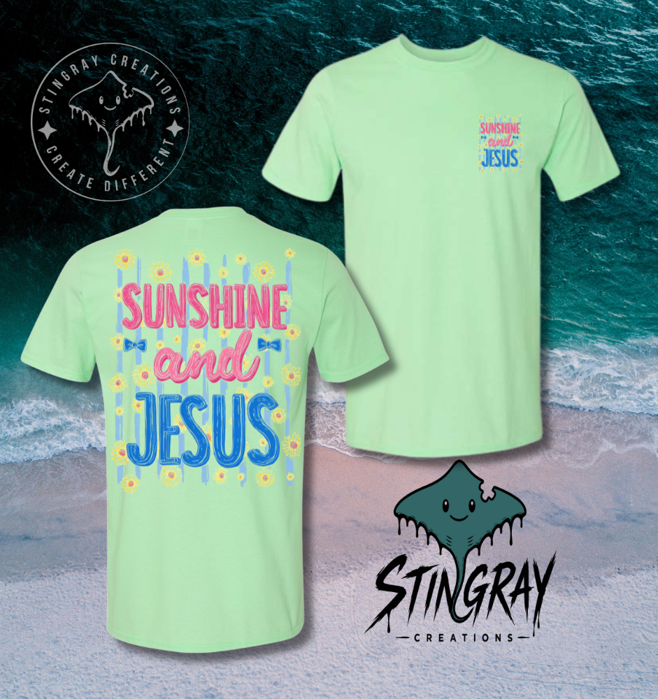 Christian Summer Shirt | Sunshine and Jesus Graphic Tee | Faith Based Boutique T Shirt