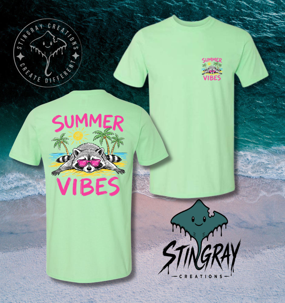 Summer Vibes Raccoon Shirt | Funny Beach Graphic Tee | Cute Summer Vacation Shirt