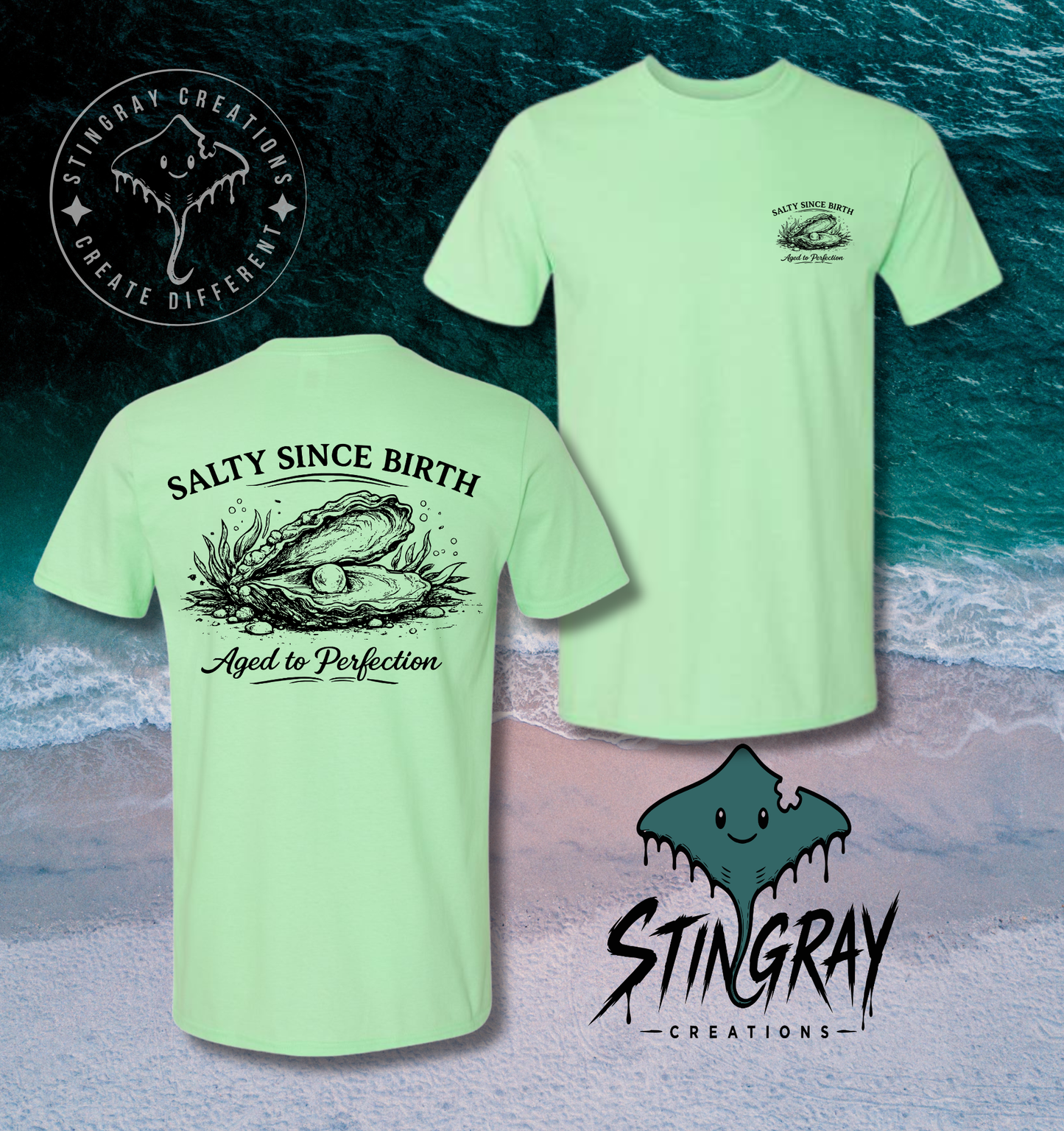 Salty Since Birth Oyster Shirt | Aged to Perfection Coastal Graphic Tee