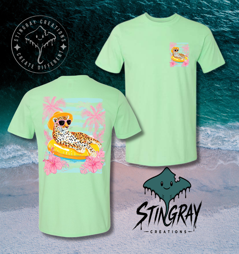 Leopard Beach Shirt | Tropical Summer Graphic Tee | Pool Float Vacation T Shirt