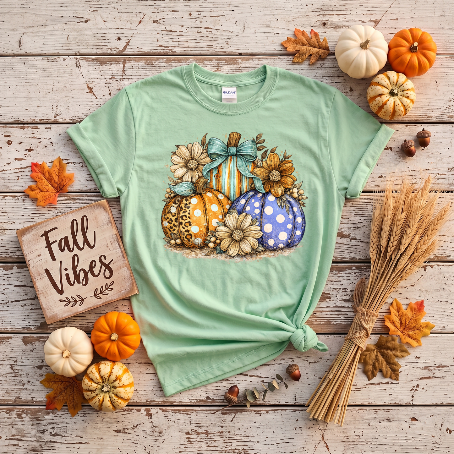 Fall Pumpkins & Flowers Shirt | Cute Autumn T-Shirt or Crewneck Sweatshirt