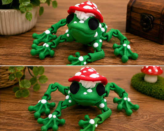 3D Printed Mushroom Frog Articulated Fidget Toy | Cute Cottagecore Frog Collectible