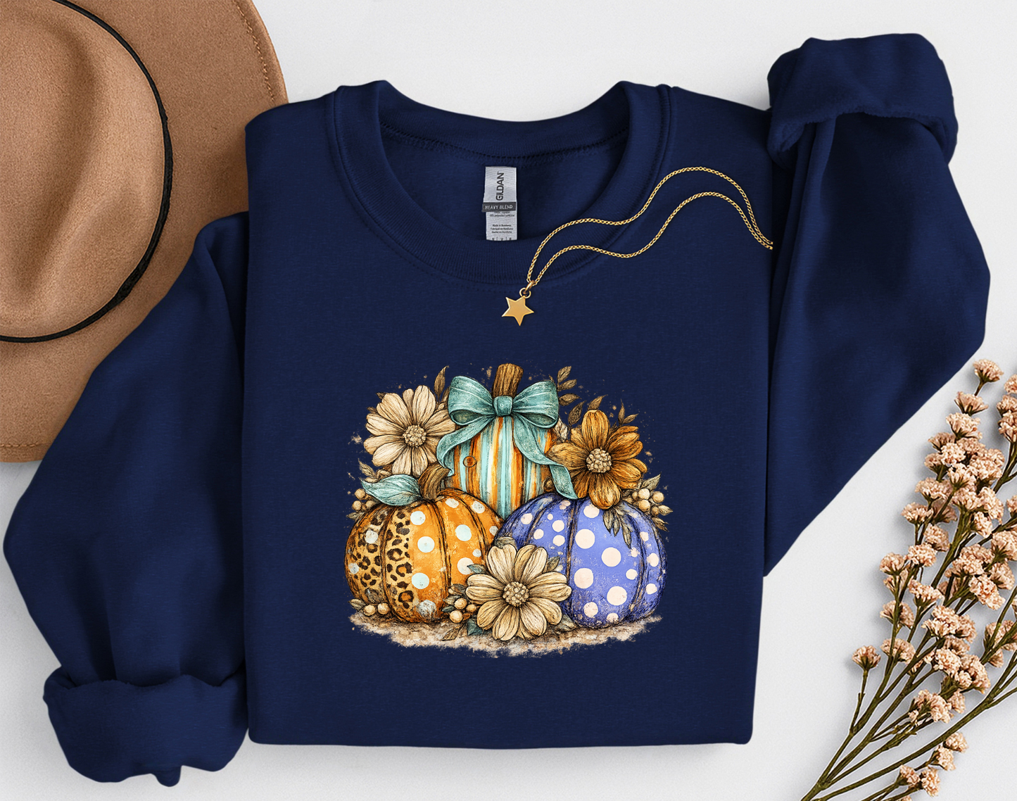 Fall Pumpkins & Flowers Shirt | Cute Autumn T-Shirt or Crewneck Sweatshirt