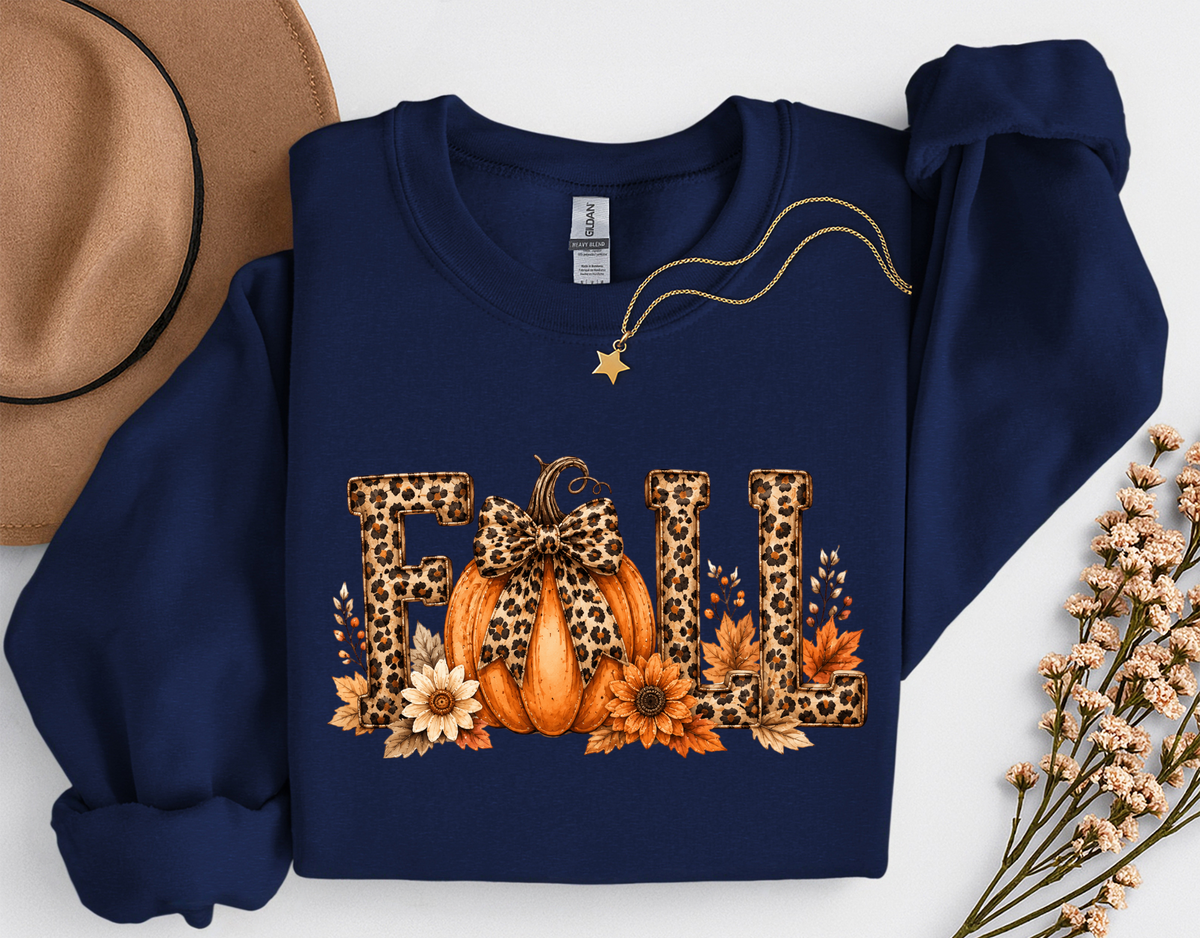 Leopard Fall Pumpkin Crewneck Sweatshirt | Cute Animal Print Autumn Sweatshirt