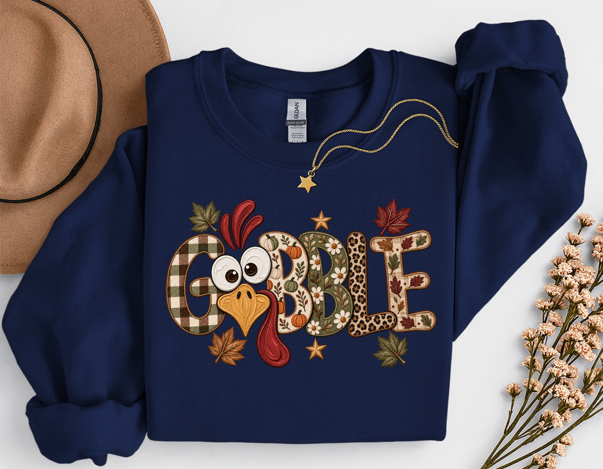 Gobble Turkey Thanksgiving T-Shirt or Sweatshirt | Cute Fall Graphic Apparel