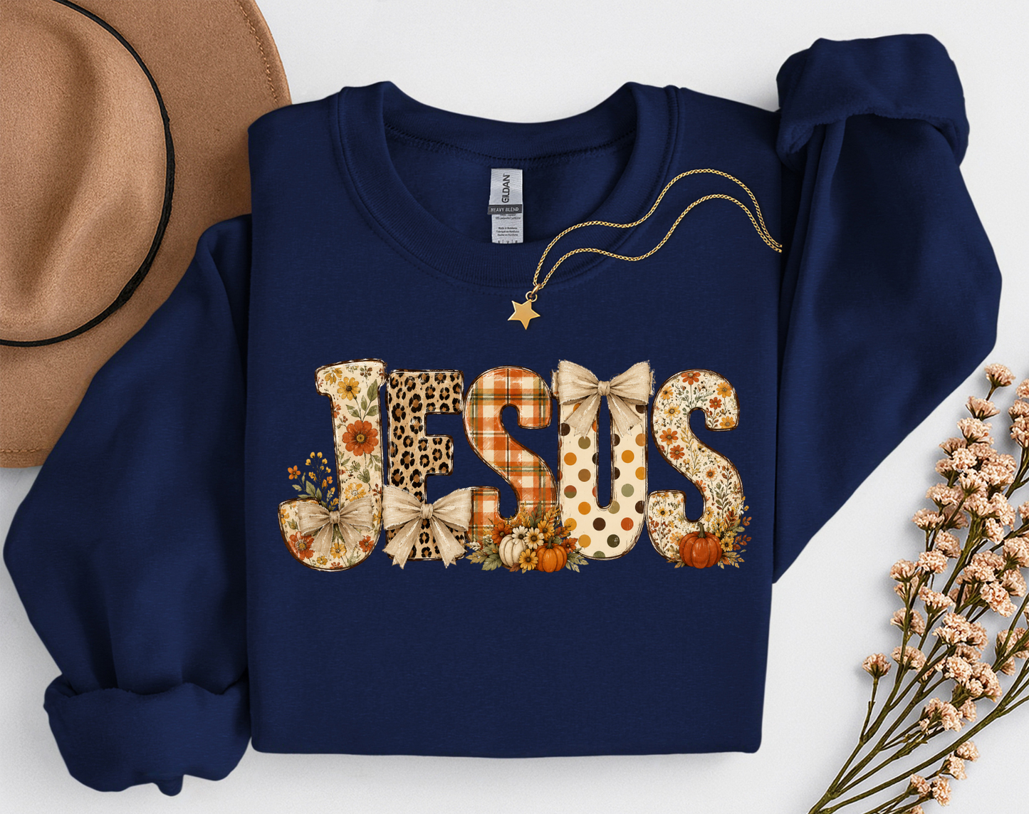Fall Jesus Shirt | Floral Leopard Pumpkin Christian T-Shirt & Crewneck Sweatshirt