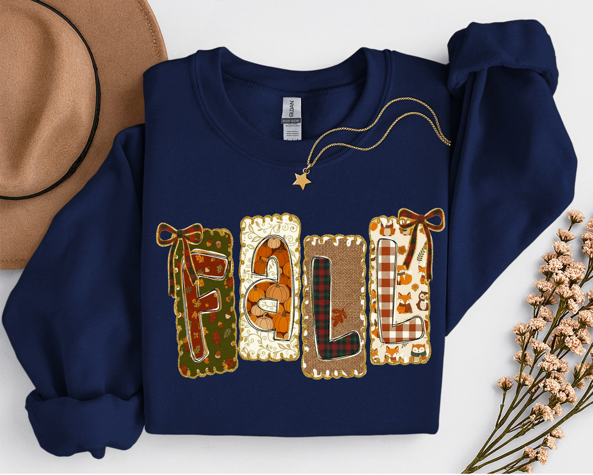 Patchwork Fall Crewneck Sweatshirt | Cozy Autumn Graphic Sweatshirt | Cute Fall Shirt