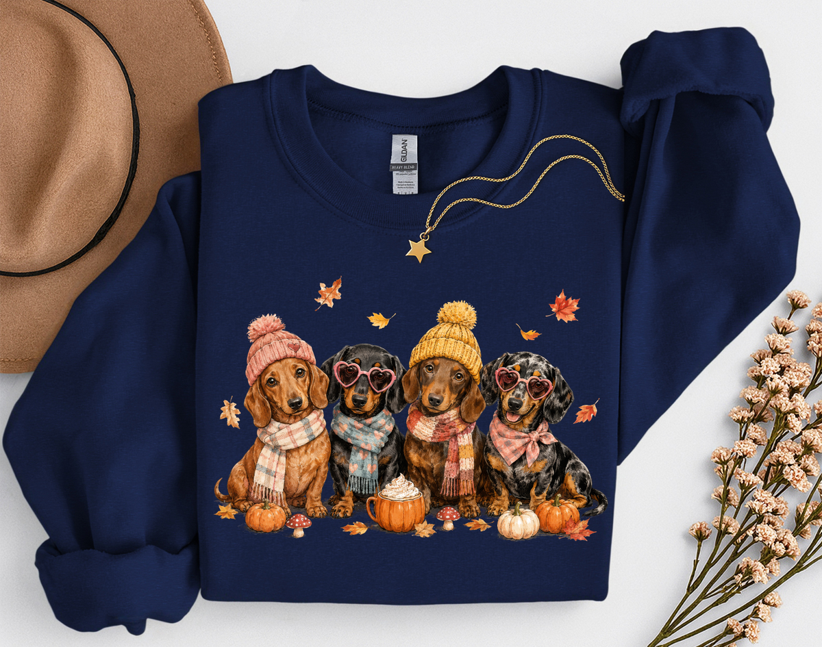 Fall Dachshund Crewneck Sweatshirt | Cute Weenie Dog Autumn Sweatshirt | Dog Lover Fall Shirt