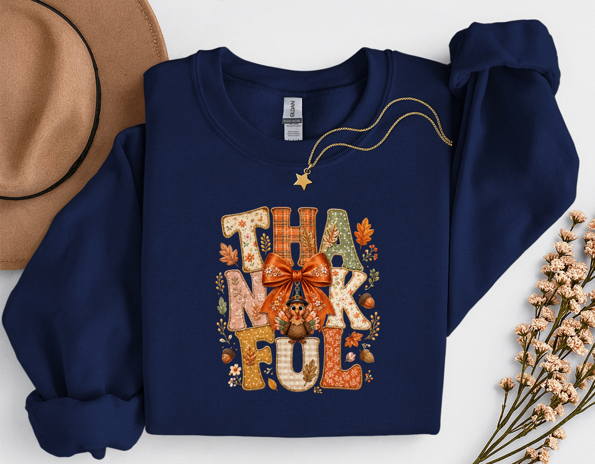 Thankful Turkey Fall Crewneck Sweatshirt | Cute Thanksgiving Shirt | Cozy Autumn Graphic Sweatshirt