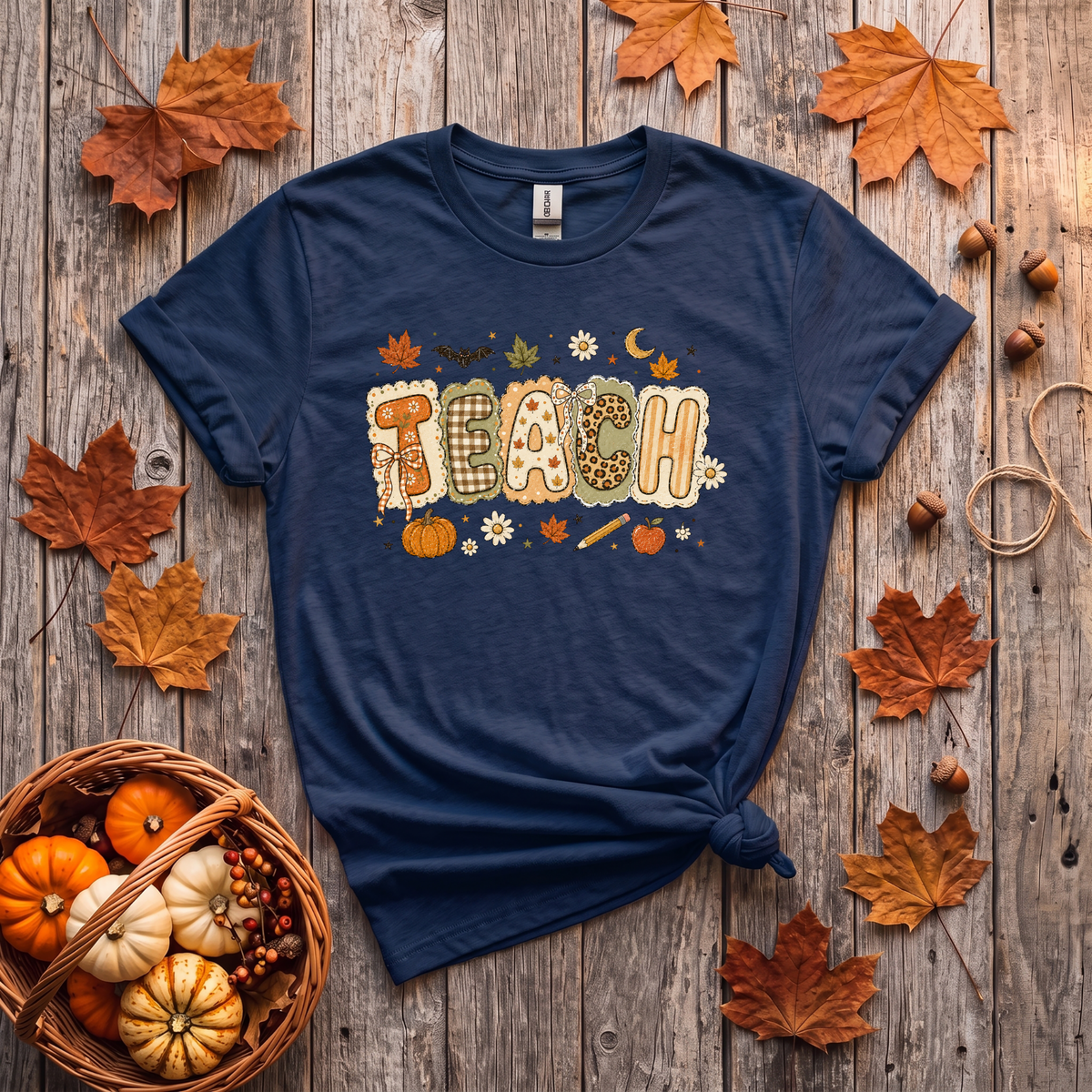 Teacher Fall Crewneck Sweatshirt | Patchwork Teacher Shirt | Cozy Autumn Teacher Sweatshirt