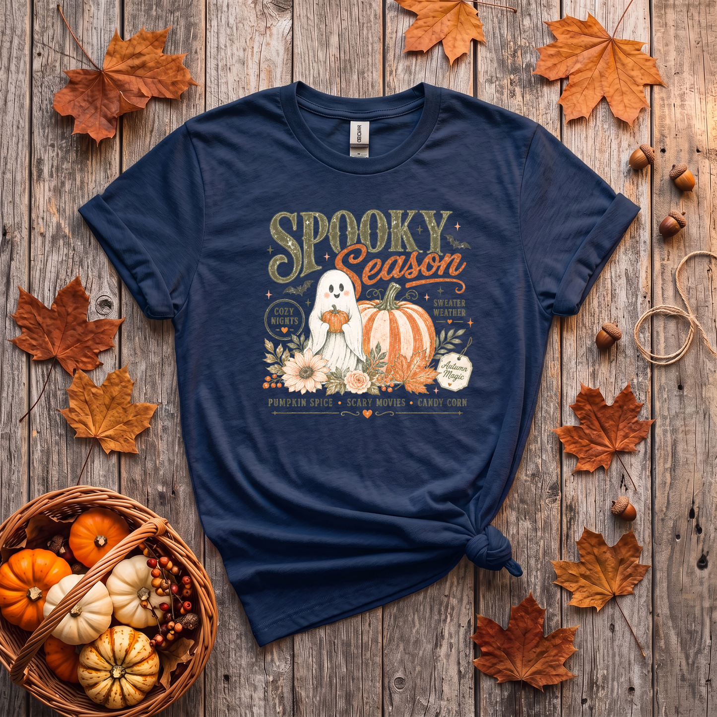 Spooky Season Ghost & Pumpkin Shirt | Cute Halloween T-Shirt or Crewneck Sweatshirt