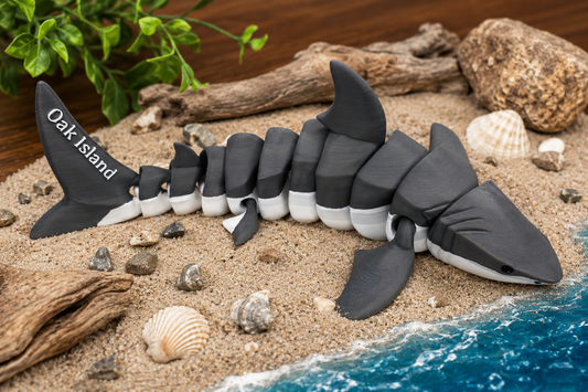 3D Printed Oak Island Shark Articulated Fidget Toy | Coastal Shark Collectible