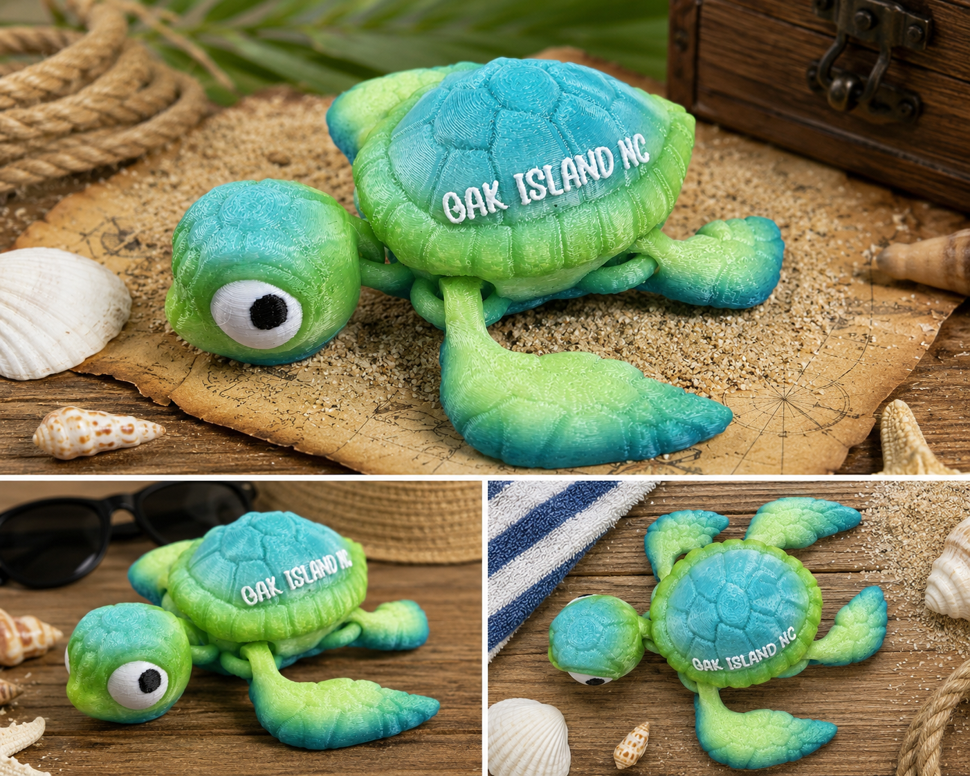 3D Printed Oak Island NC Sea Turtle Articulated Fidget Toy | Coastal Turtle Collectible