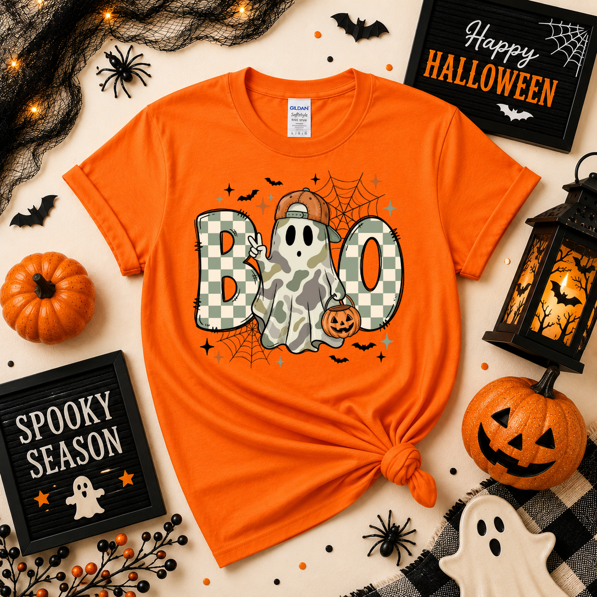 Camo Ghost BOO Halloween T-Shirt | Cute Spooky Season Graphic Tee