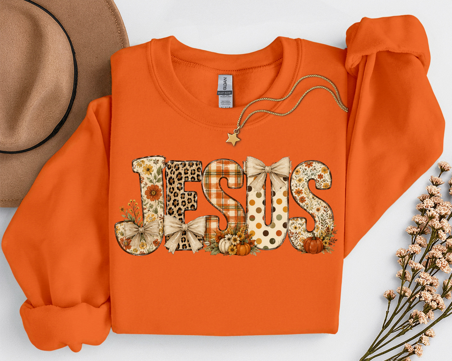 Fall Jesus Shirt | Floral Leopard Pumpkin Christian T-Shirt & Crewneck Sweatshirt