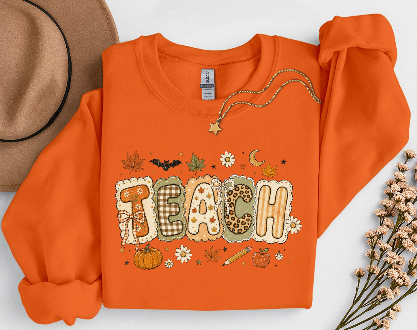Teacher Fall Crewneck Sweatshirt | Patchwork Teacher Shirt | Cozy Autumn Teacher Sweatshirt