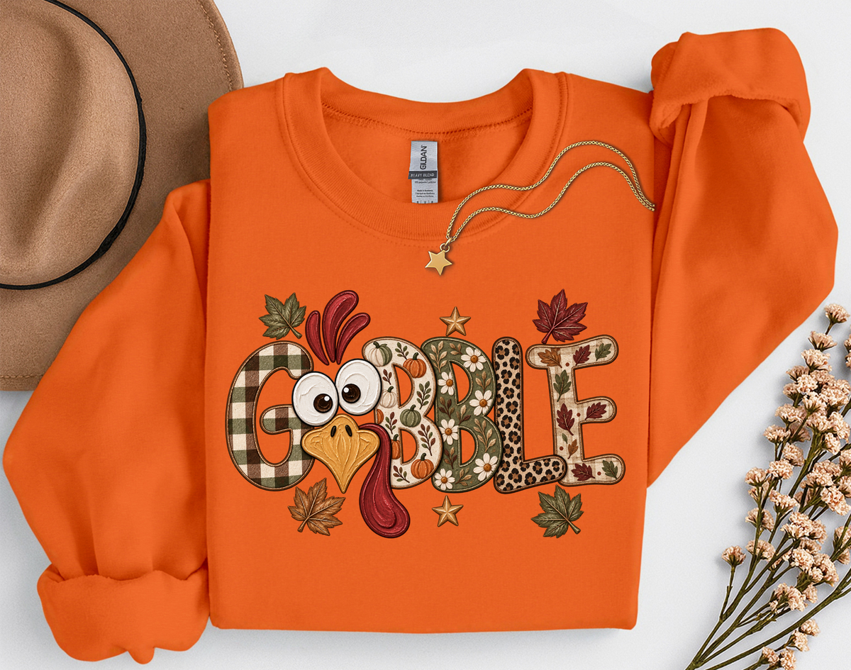 Gobble Turkey Thanksgiving T-Shirt or Sweatshirt | Cute Fall Graphic Apparel