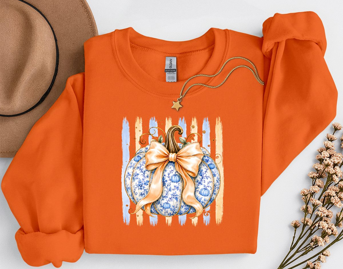 Blue Floral Pumpkin Crewneck Sweatshirt | Coquette Fall Pumpkin Sweatshirt