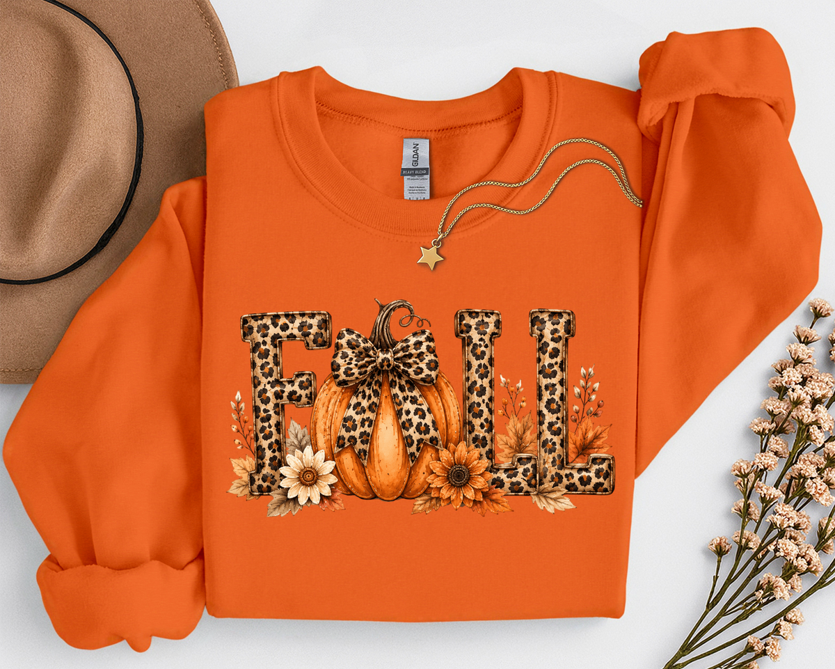 Leopard Fall Pumpkin Crewneck Sweatshirt | Cute Animal Print Autumn Sweatshirt