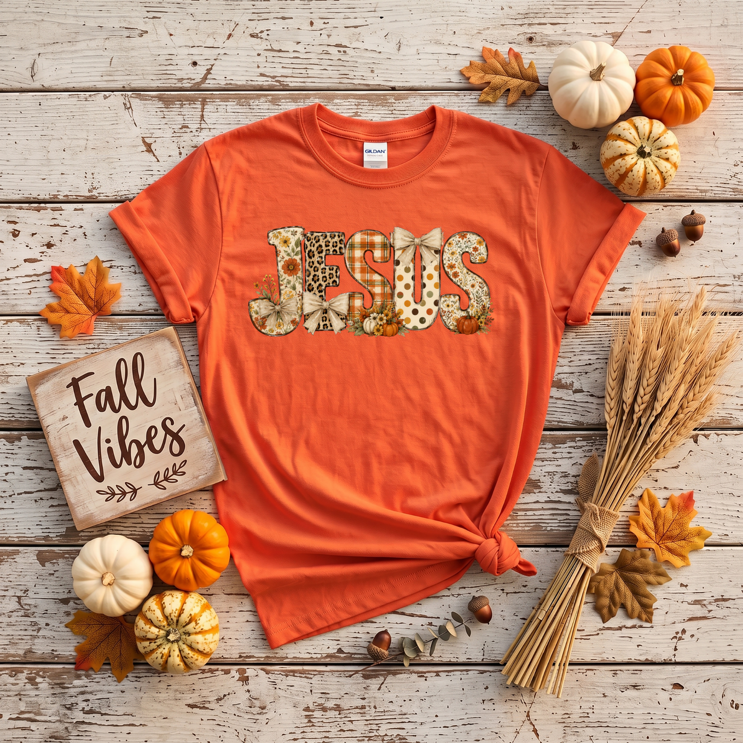 Fall Jesus Shirt | Floral Leopard Pumpkin Christian T-Shirt & Crewneck Sweatshirt