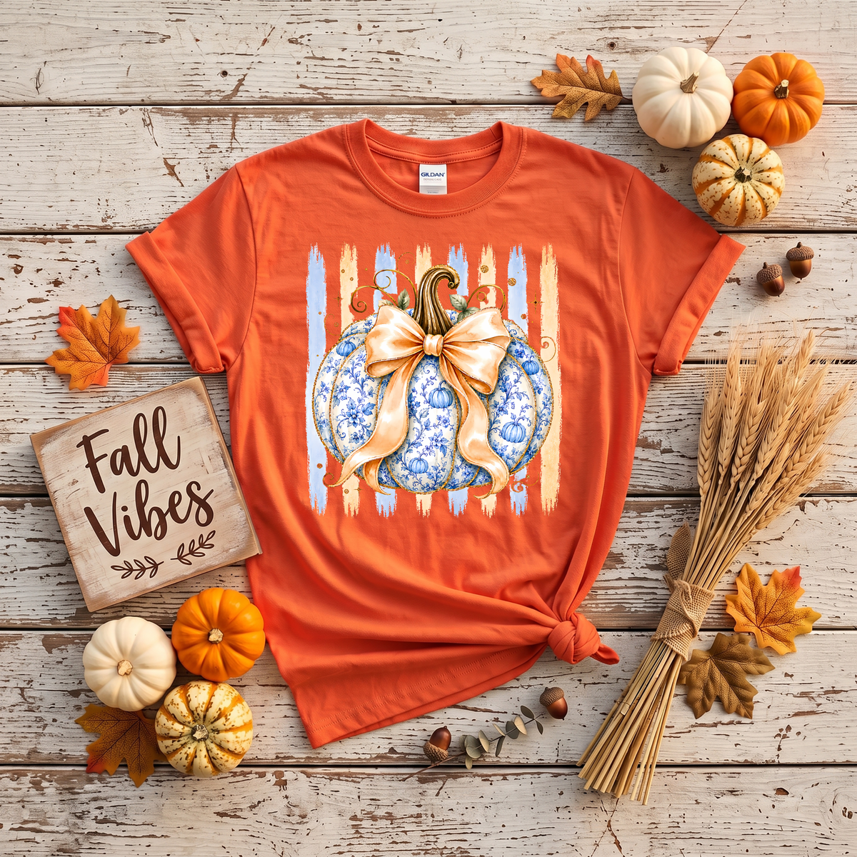 Blue Floral Pumpkin Crewneck Sweatshirt | Coquette Fall Pumpkin Sweatshirt