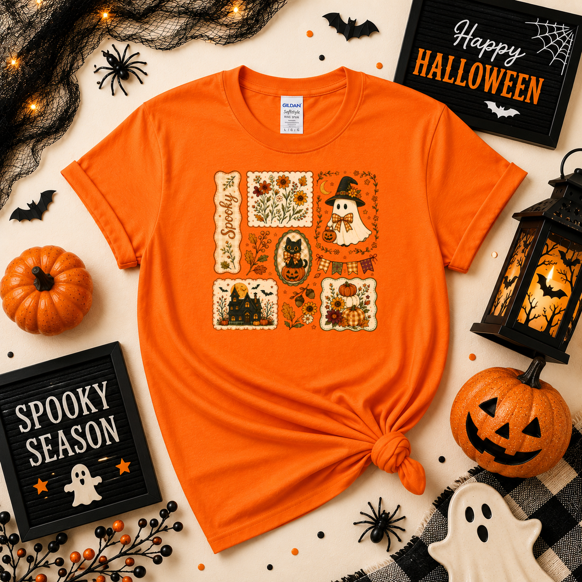 Vintage Spooky Halloween Sweatshirt | Ghost Pumpkin & Black Cat T-shirt