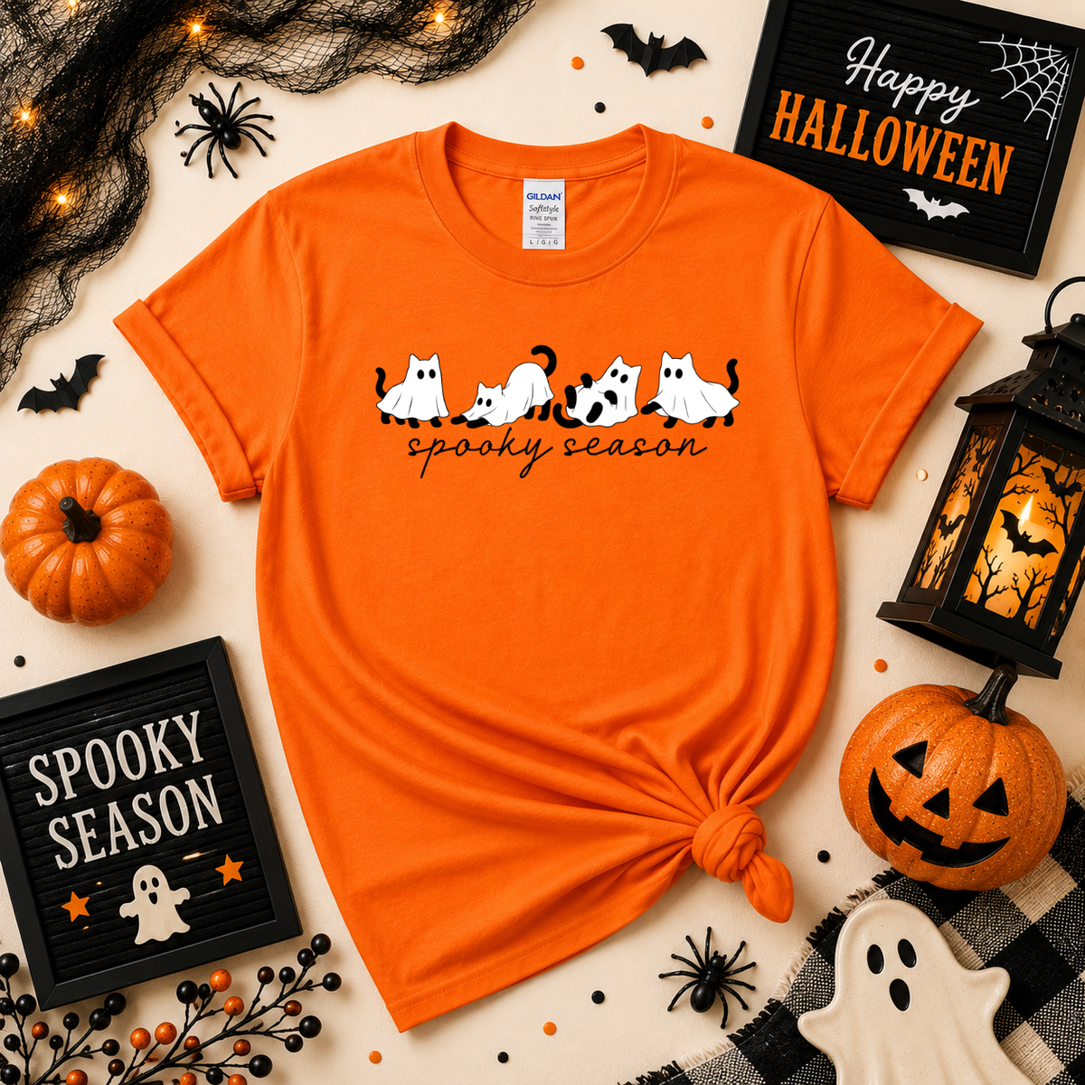 Spooky Season Ghost Cats Halloween Shirt | Cat T-Shirt or Sweatshirt