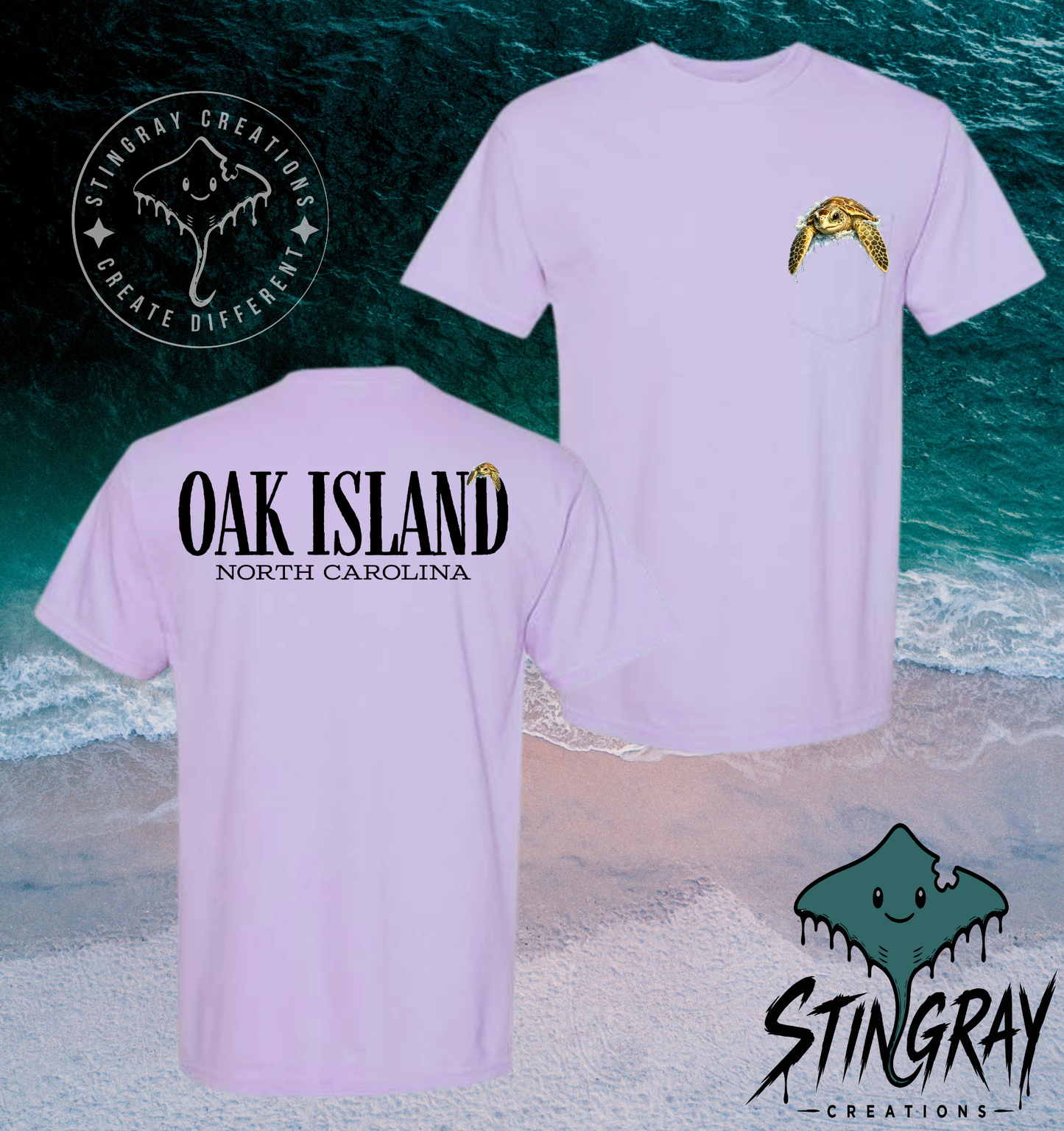 Oak Island Sea Turtle Pocket T Shirt | North Carolina Coastal Apparel | Comfort Colors