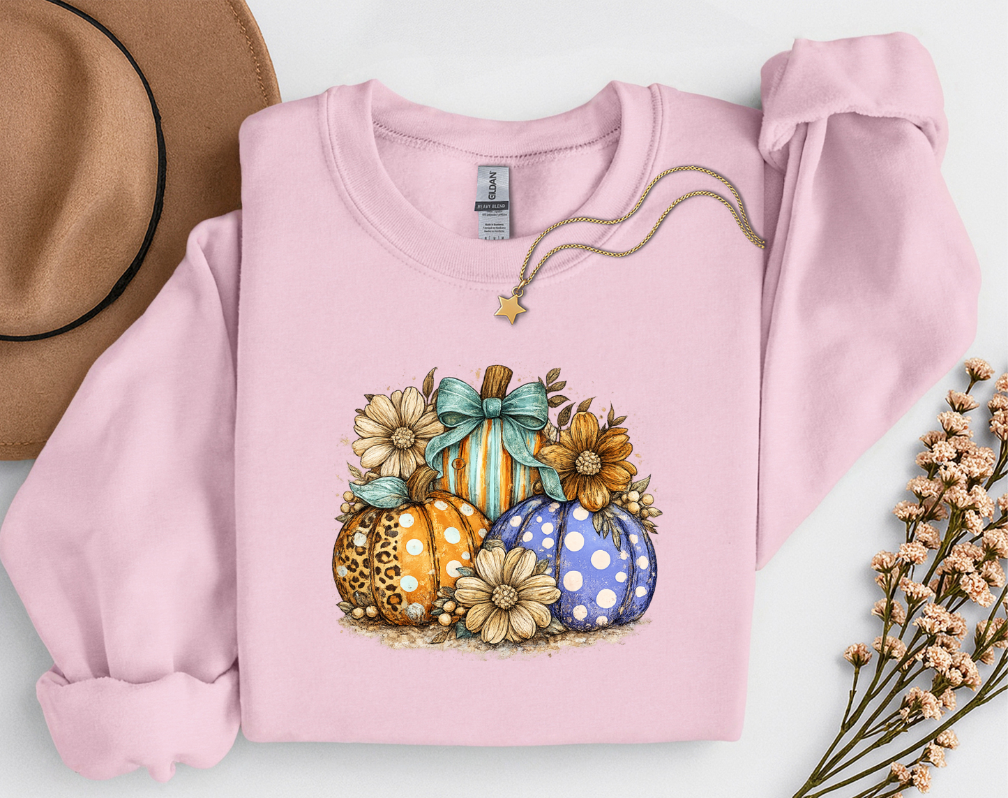 Fall Pumpkins & Flowers Shirt | Cute Autumn T-Shirt or Crewneck Sweatshirt
