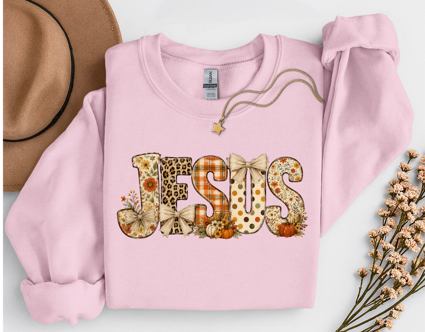Fall Jesus Shirt | Floral Leopard Pumpkin Christian T-Shirt & Crewneck Sweatshirt