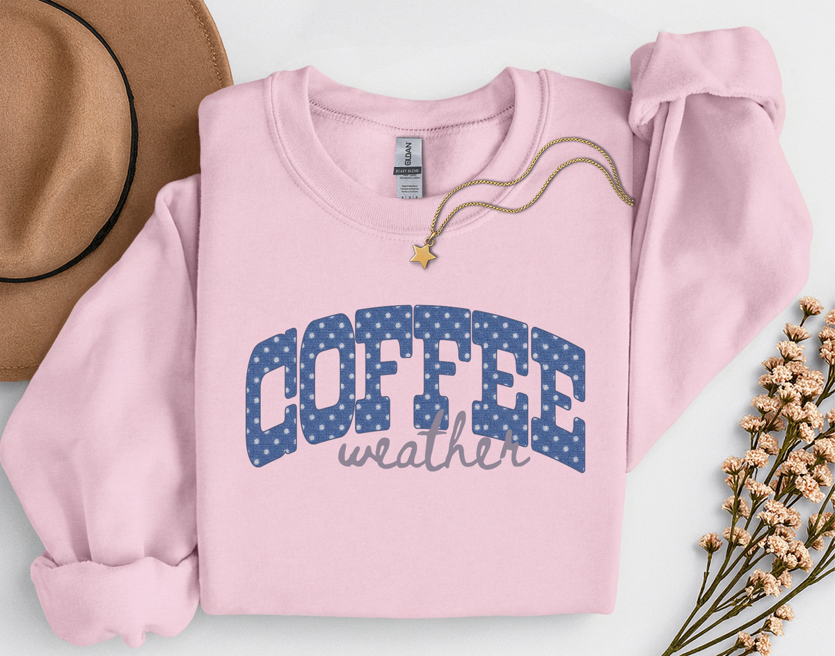 Coffee Weather Crewneck Sweatshirt | Cozy Coffee Lover Fall Sweatshirt | Polka Dot Coffee Shirt