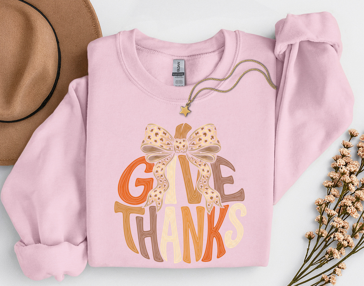 Give Thanks Leopard Bow Fall T-Shirt or Sweatshirt | Thanksgiving Apparel