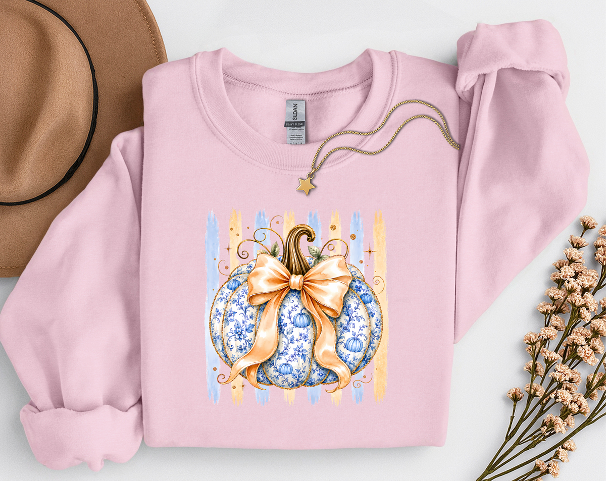 Blue Floral Pumpkin Crewneck Sweatshirt | Coquette Fall Pumpkin Sweatshirt