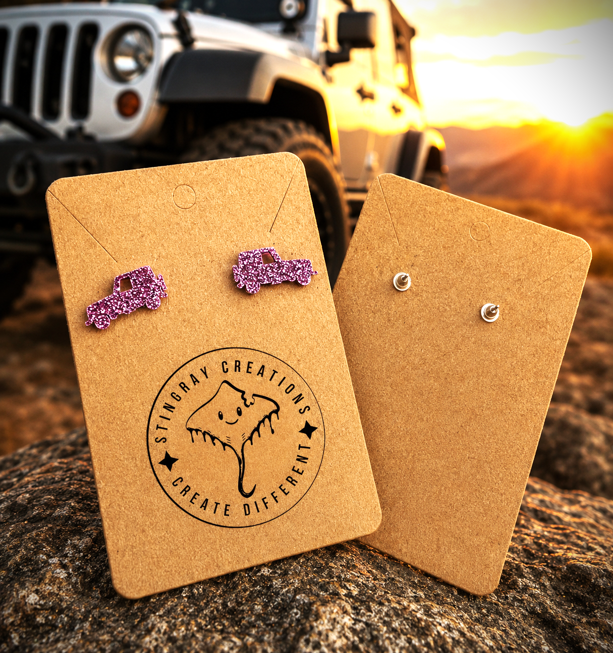 Pink Glitter Jeep Stud Earrings | Jeep Lover Earrings | Off Road Jewelry Gift for Women