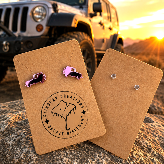 Pink Mirror Jeep Stud Earrings | Jeep Lover Earrings | Off Road Jewelry Gift for Women