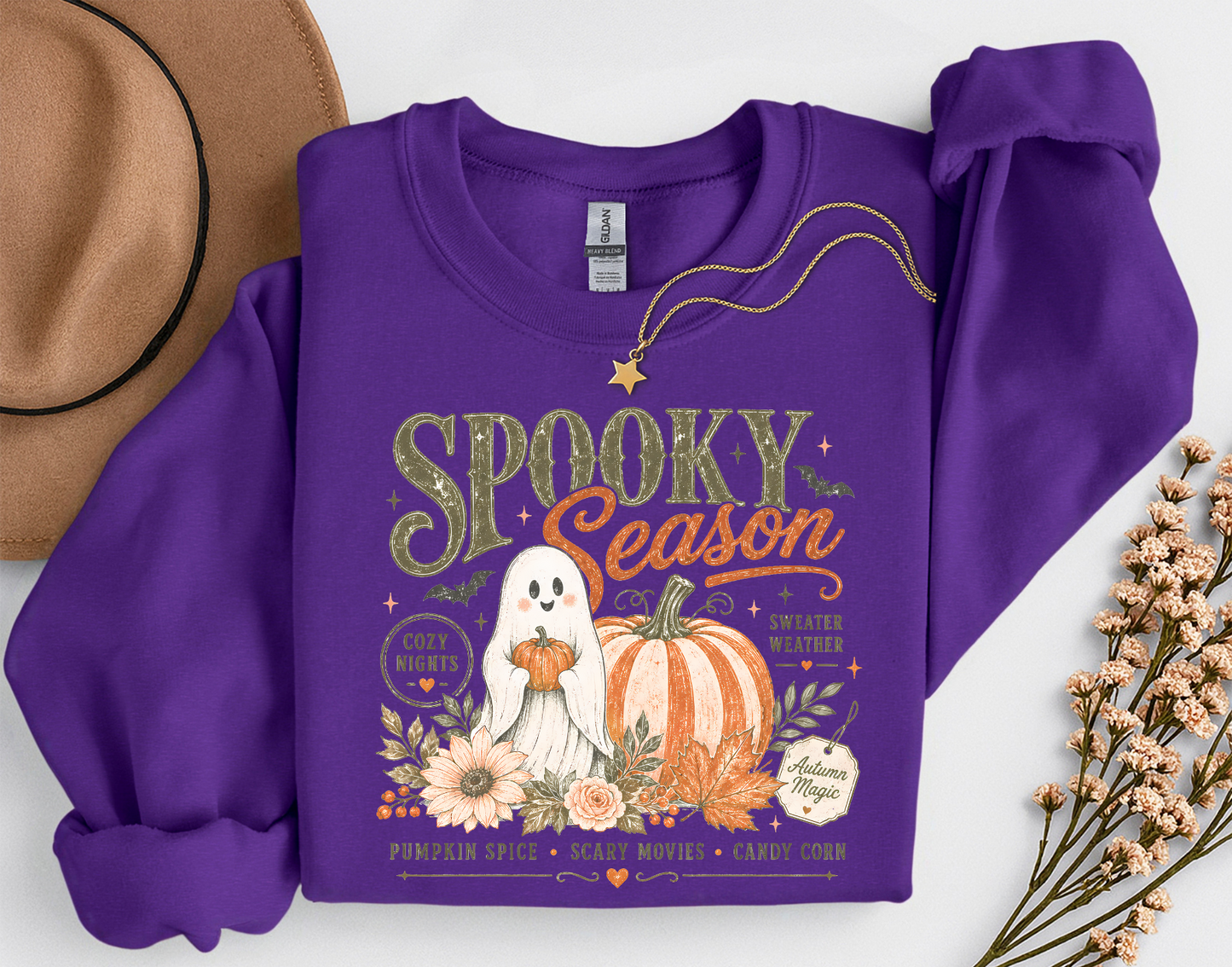Spooky Season Ghost & Pumpkin Shirt | Cute Halloween T-Shirt or Crewneck Sweatshirt