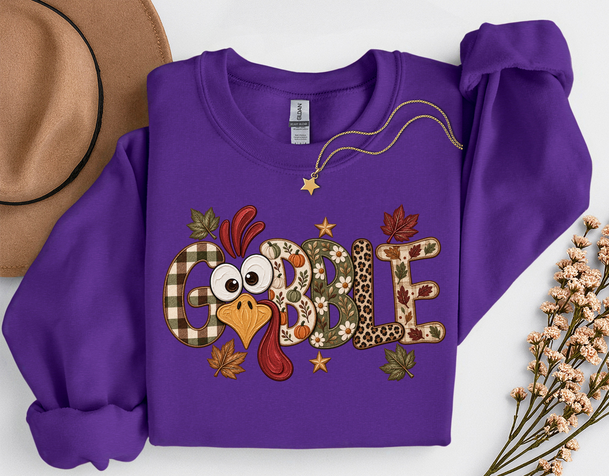 Gobble Turkey Thanksgiving T-Shirt or Sweatshirt | Cute Fall Graphic Apparel