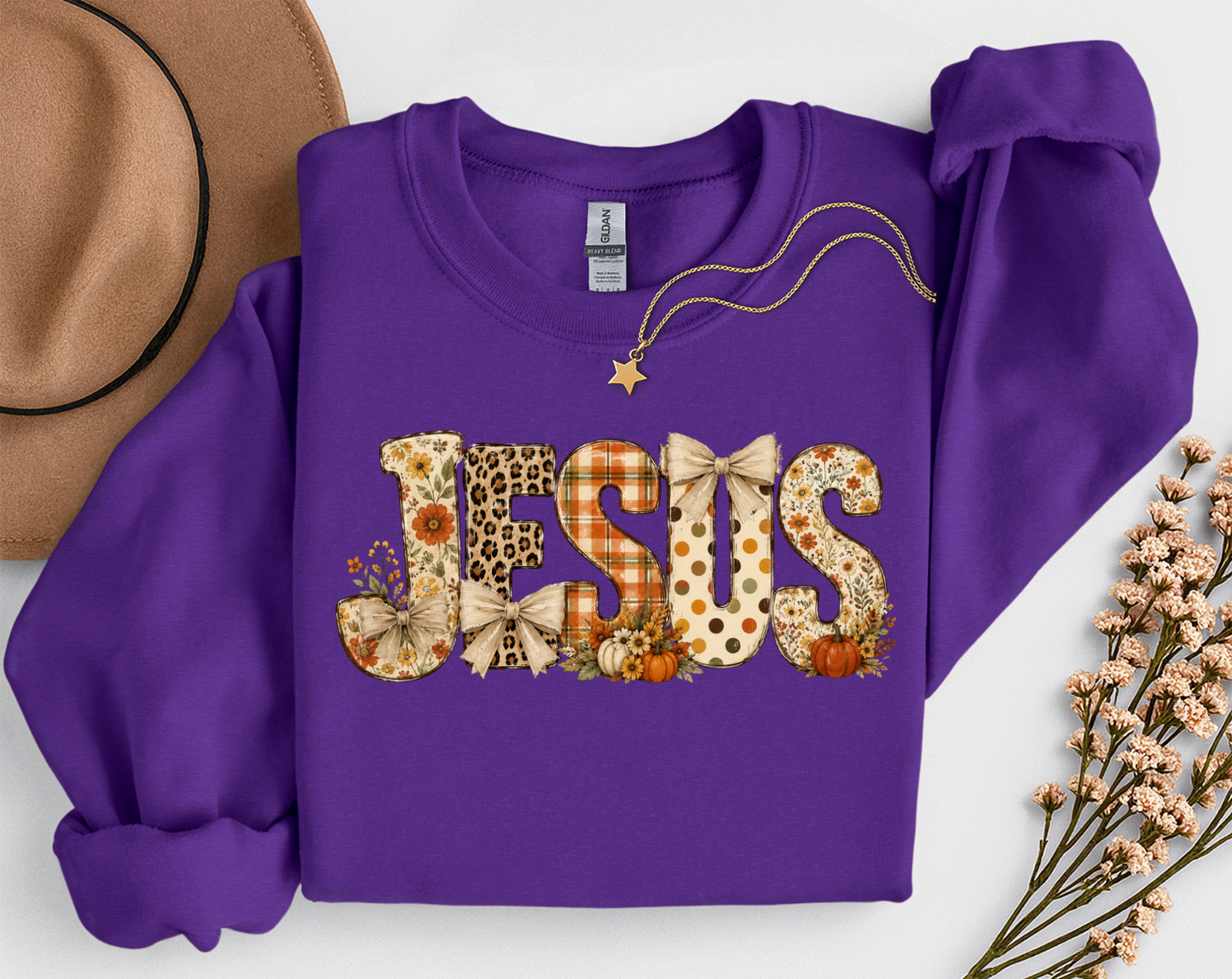 Fall Jesus Shirt | Floral Leopard Pumpkin Christian T-Shirt & Crewneck Sweatshirt