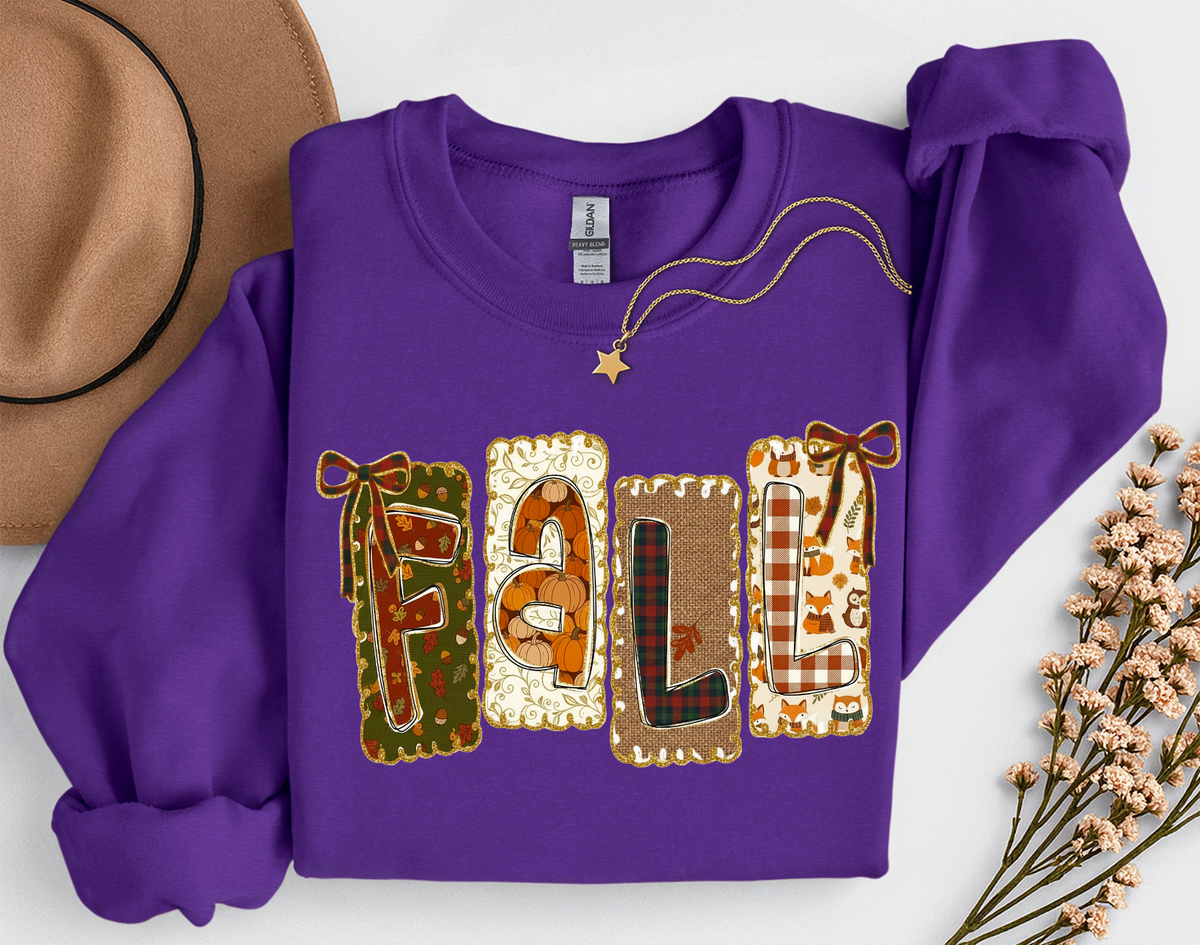 Patchwork Fall Crewneck Sweatshirt | Cozy Autumn Graphic Sweatshirt | Cute Fall Shirt