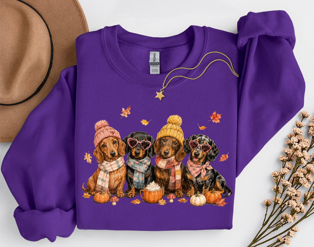 Fall Dachshund Crewneck Sweatshirt | Cute Weenie Dog Autumn Sweatshirt | Dog Lover Fall Shirt