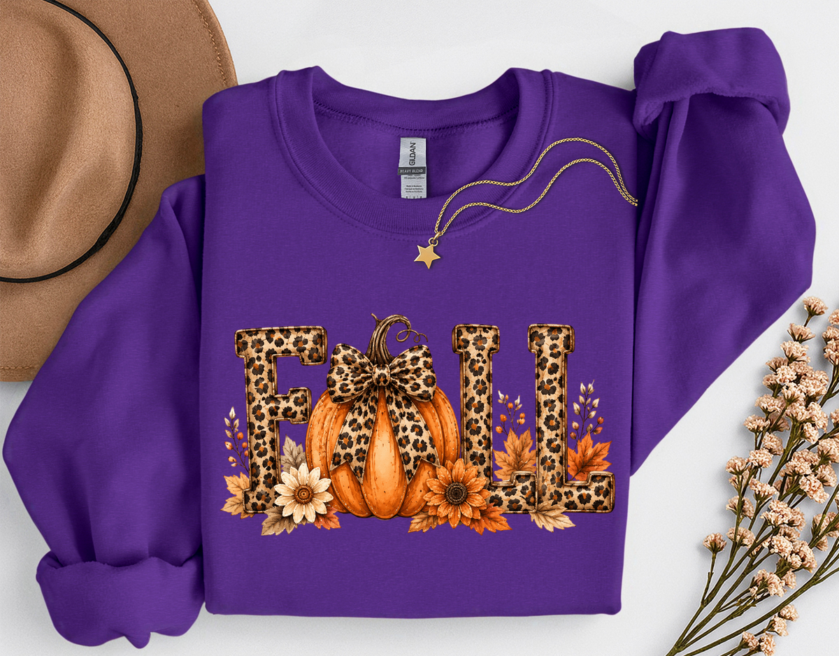 Leopard Fall Pumpkin Crewneck Sweatshirt | Cute Animal Print Autumn Sweatshirt