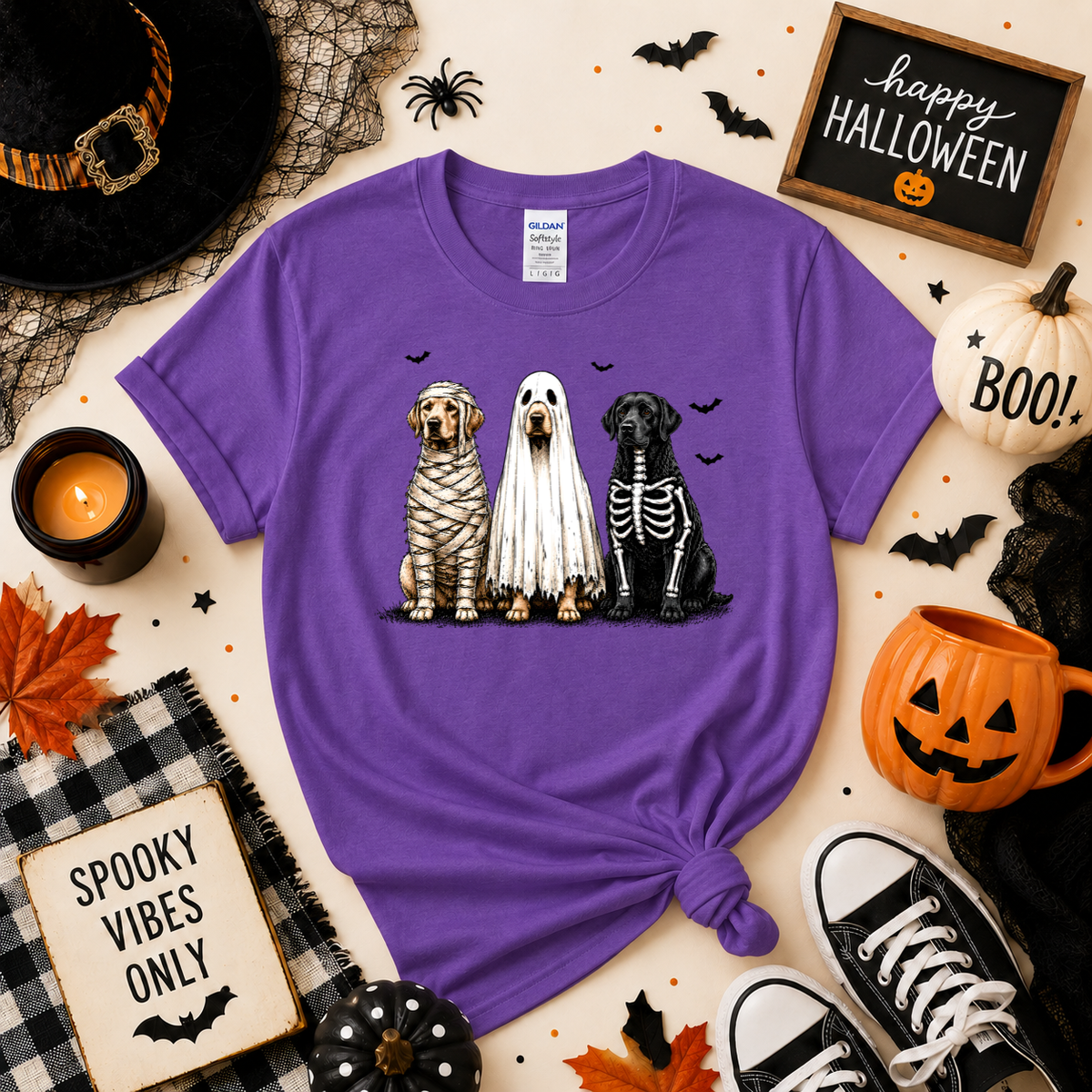 Halloween Dogs T-Shirt | Mummy Ghost & Skeleton Dog Graphic Tee