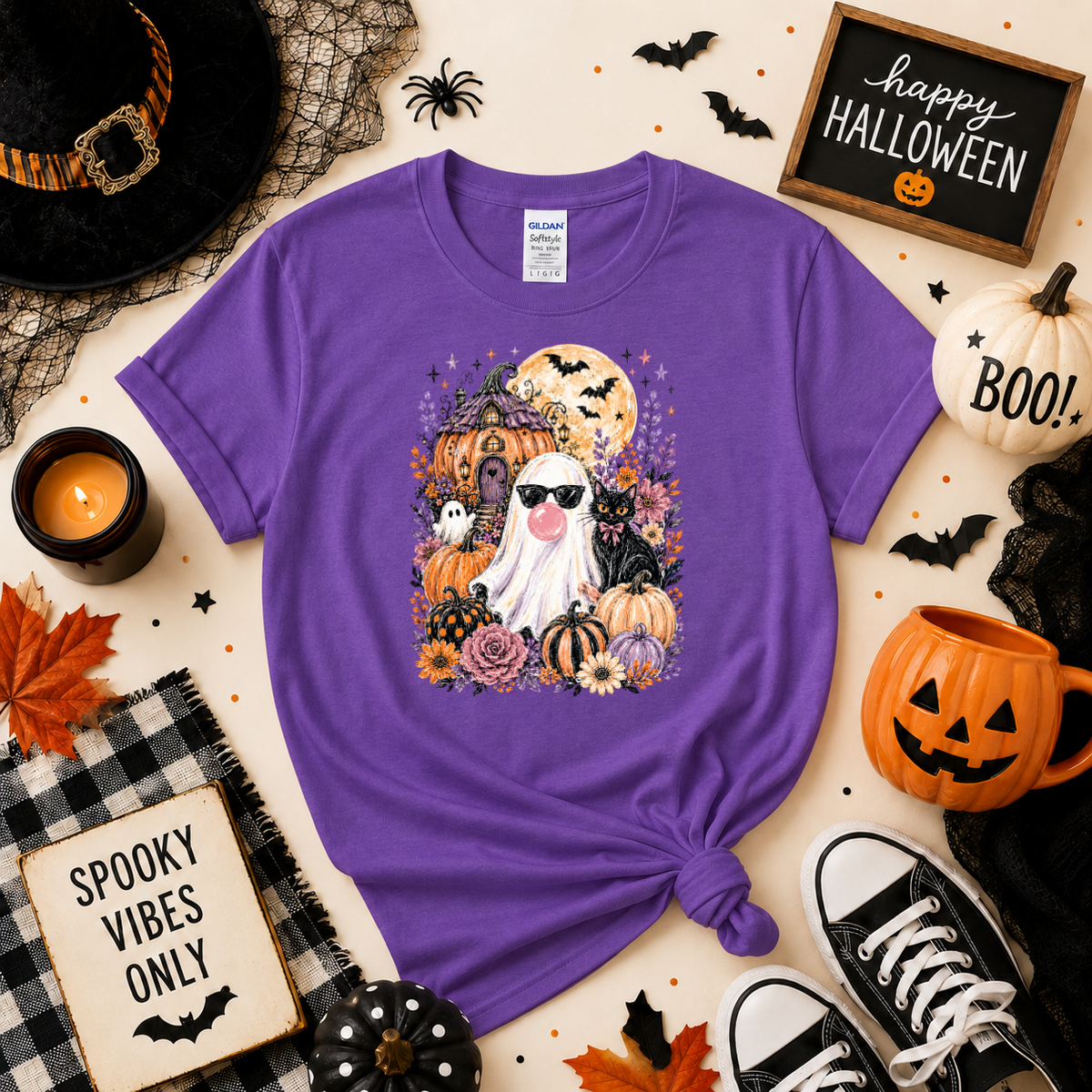 Bubblegum Ghost Halloween Sweatshirt or T-Shirt | Cute Spooky Shirt