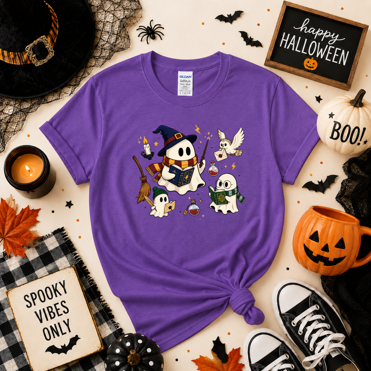 Magic Ghost Readers Halloween Sweatshirt | Cute Wizard Ghost T-Shirt