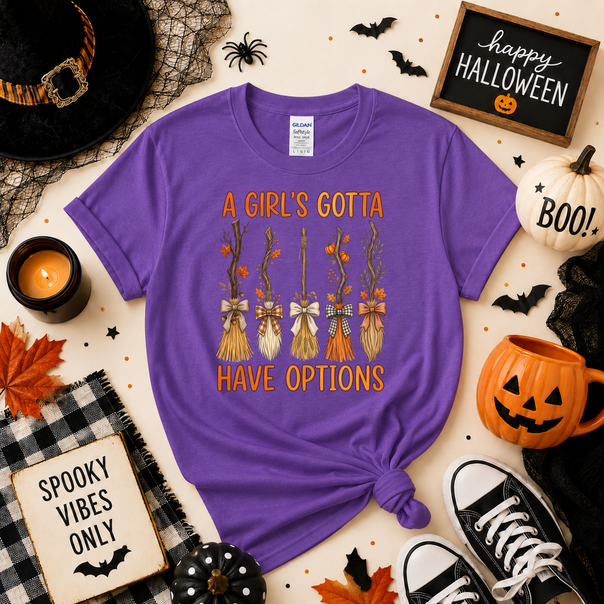 A Girl’s Gotta Have Options Halloween Shirt | Witch Broom T-Shirt or Sweatshirt