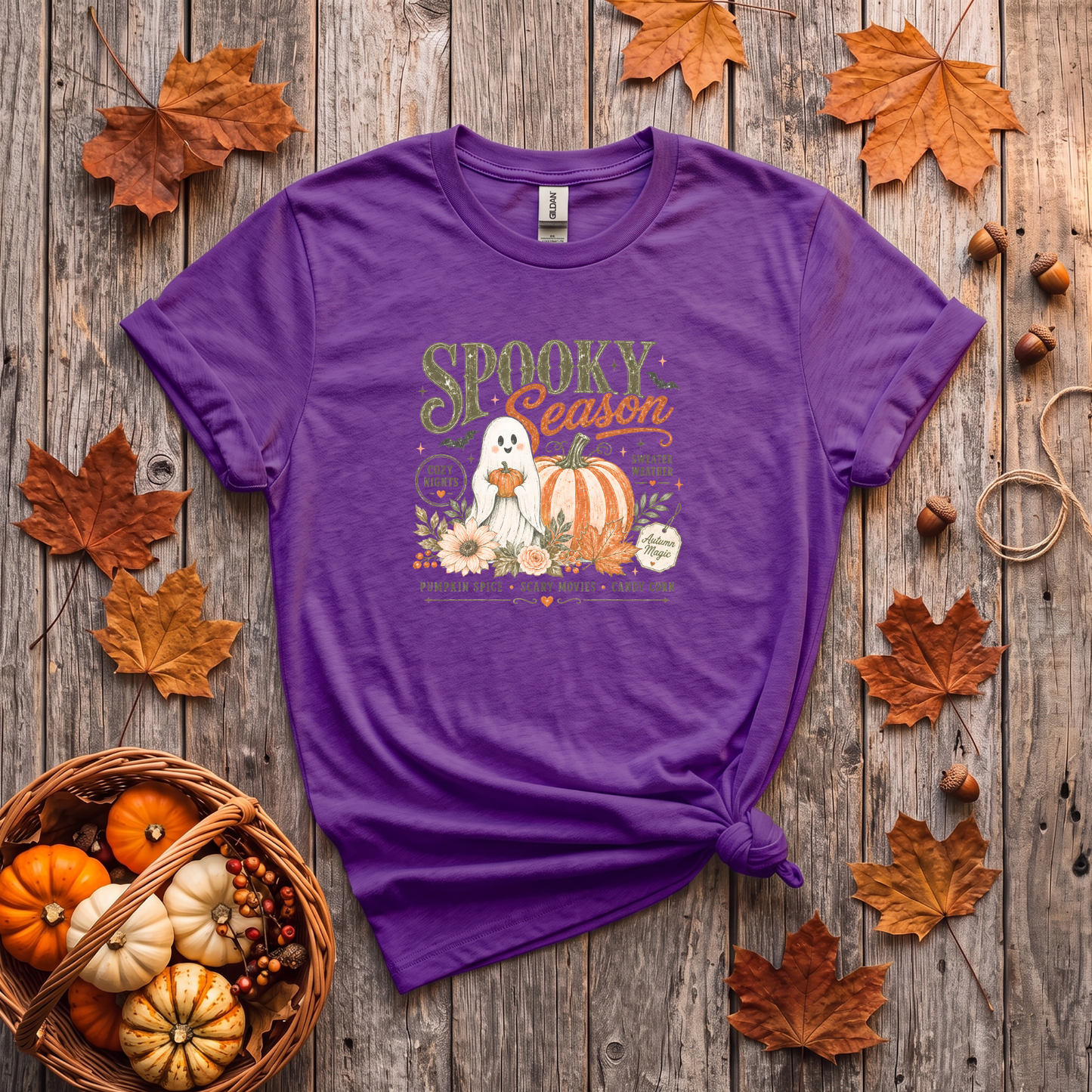 Spooky Season Ghost & Pumpkin Shirt | Cute Halloween T-Shirt or Crewneck Sweatshirt