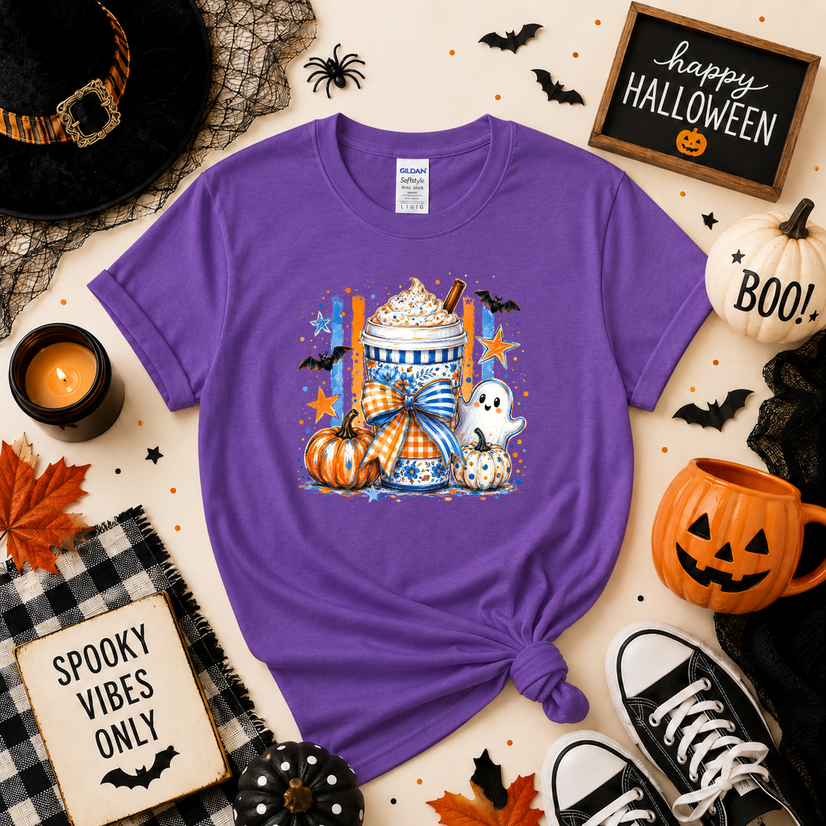 Spooky Coffee Halloween Sweatshirt | Ghost Pumpkin Coffee Graphic Crewneck