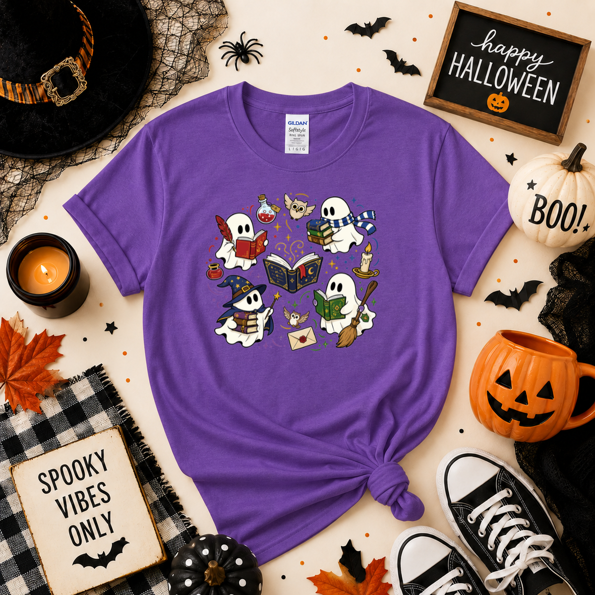 Bookish Ghost Halloween Sweatshirt | Cute Spooky Reading Ghost T-shirt