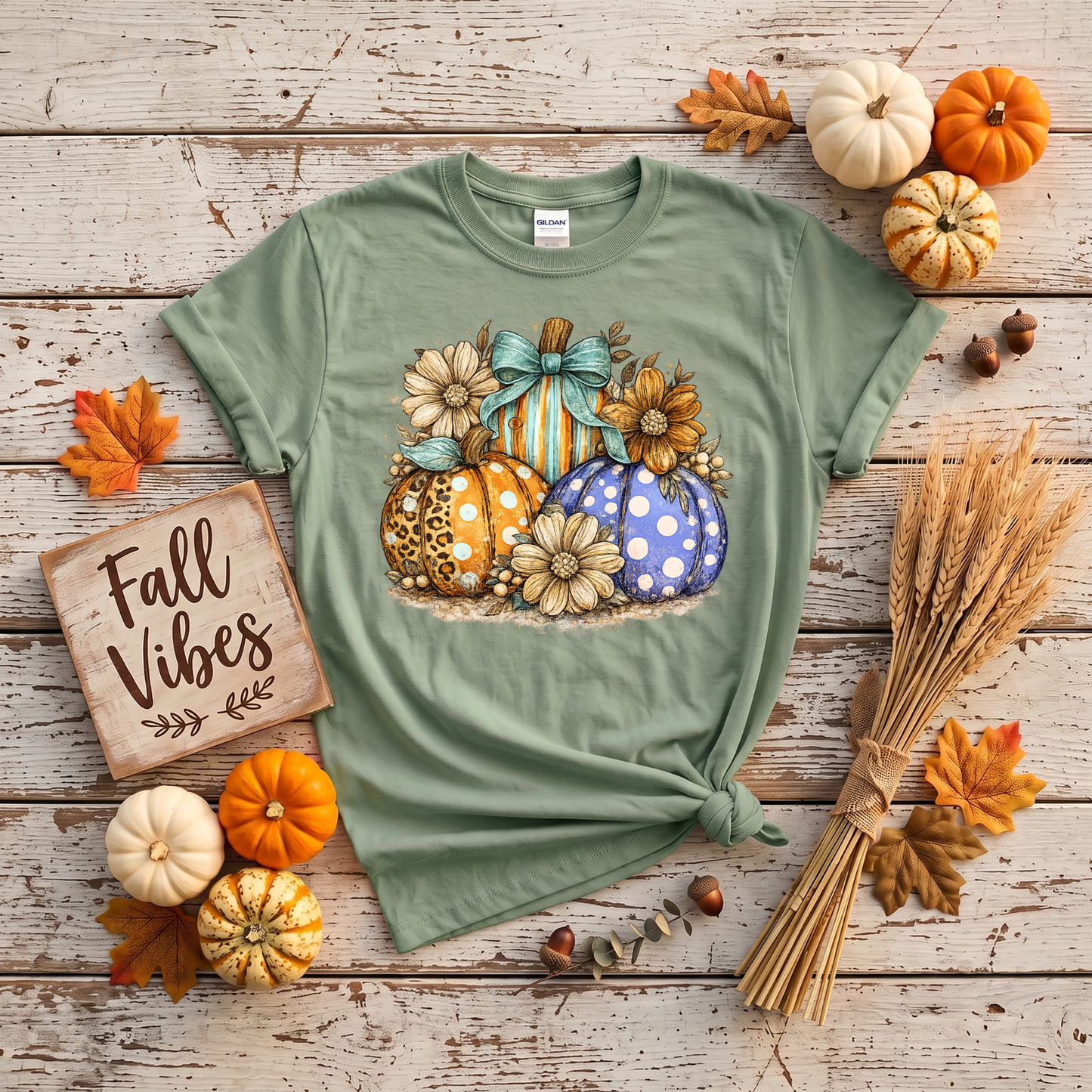 Fall Pumpkins & Flowers Shirt | Cute Autumn T-Shirt or Crewneck Sweatshirt