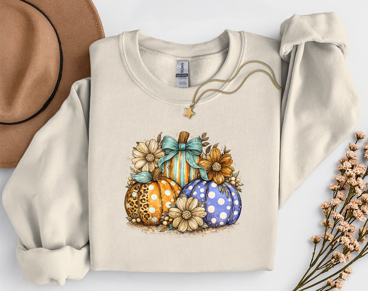 Fall Pumpkins & Flowers Shirt | Cute Autumn T-Shirt or Crewneck Sweatshirt